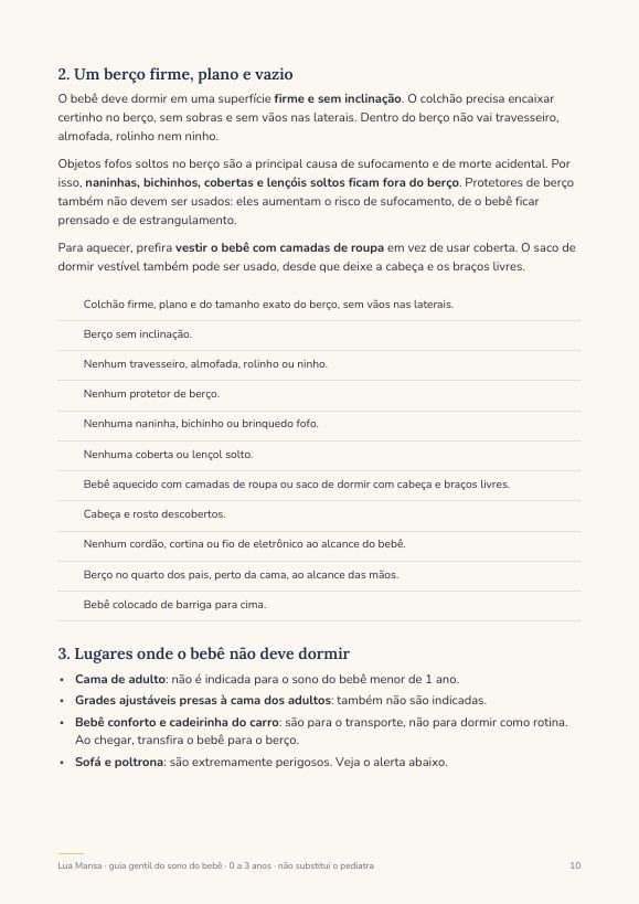 Página com o checklist do berço seguro